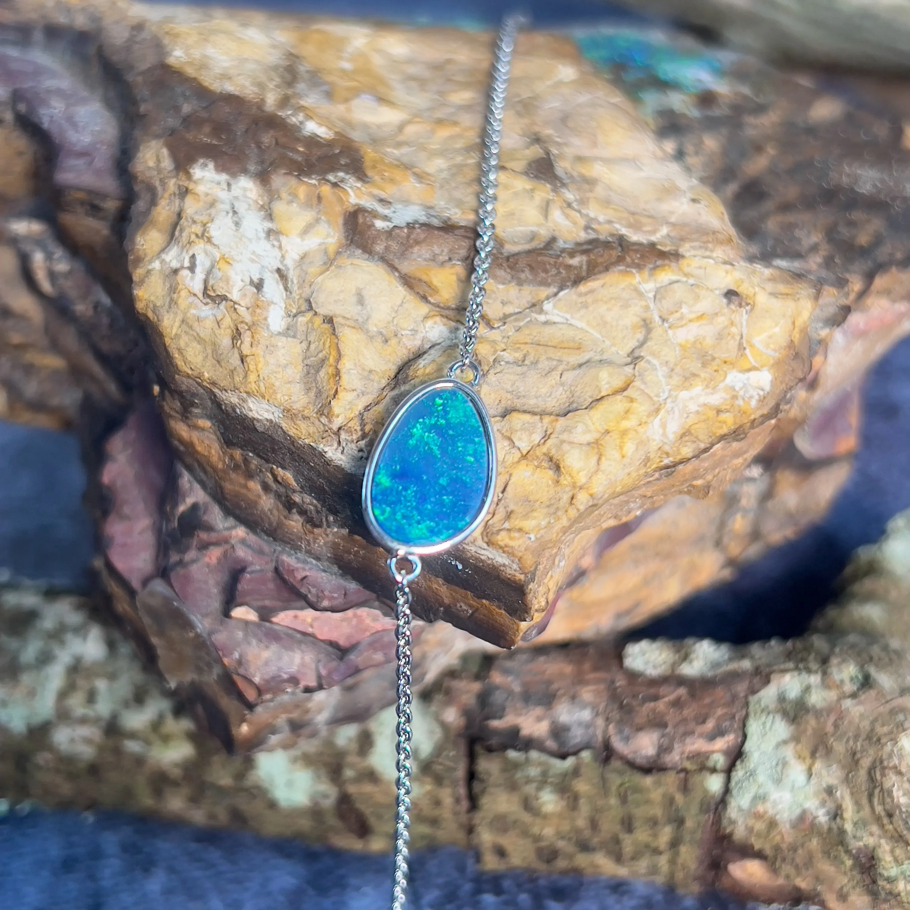 Sterling Silver Opal doublet single stone bracelet