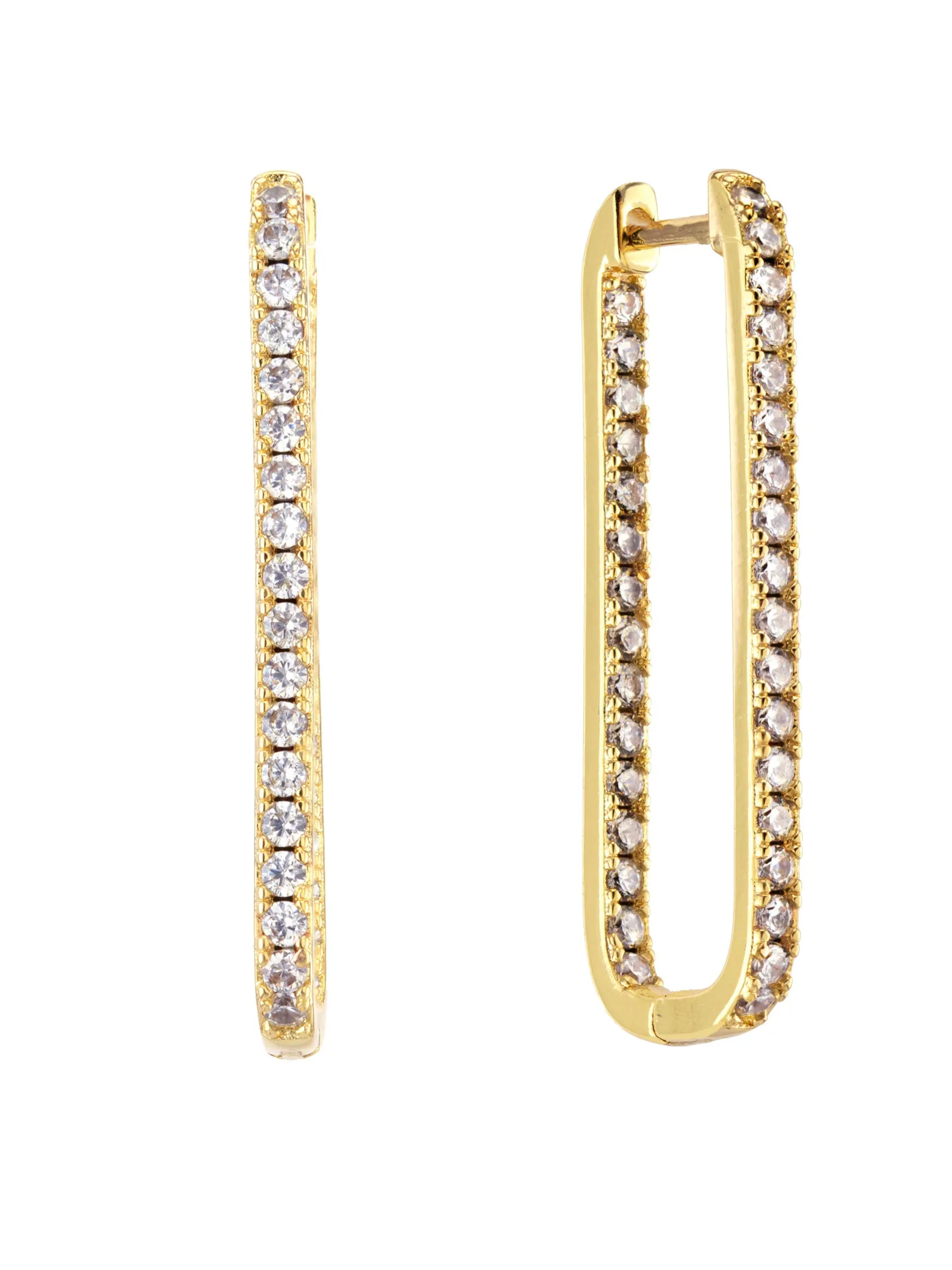 Sterling Silver Plated Rectangle Pave Hoop Earrings
