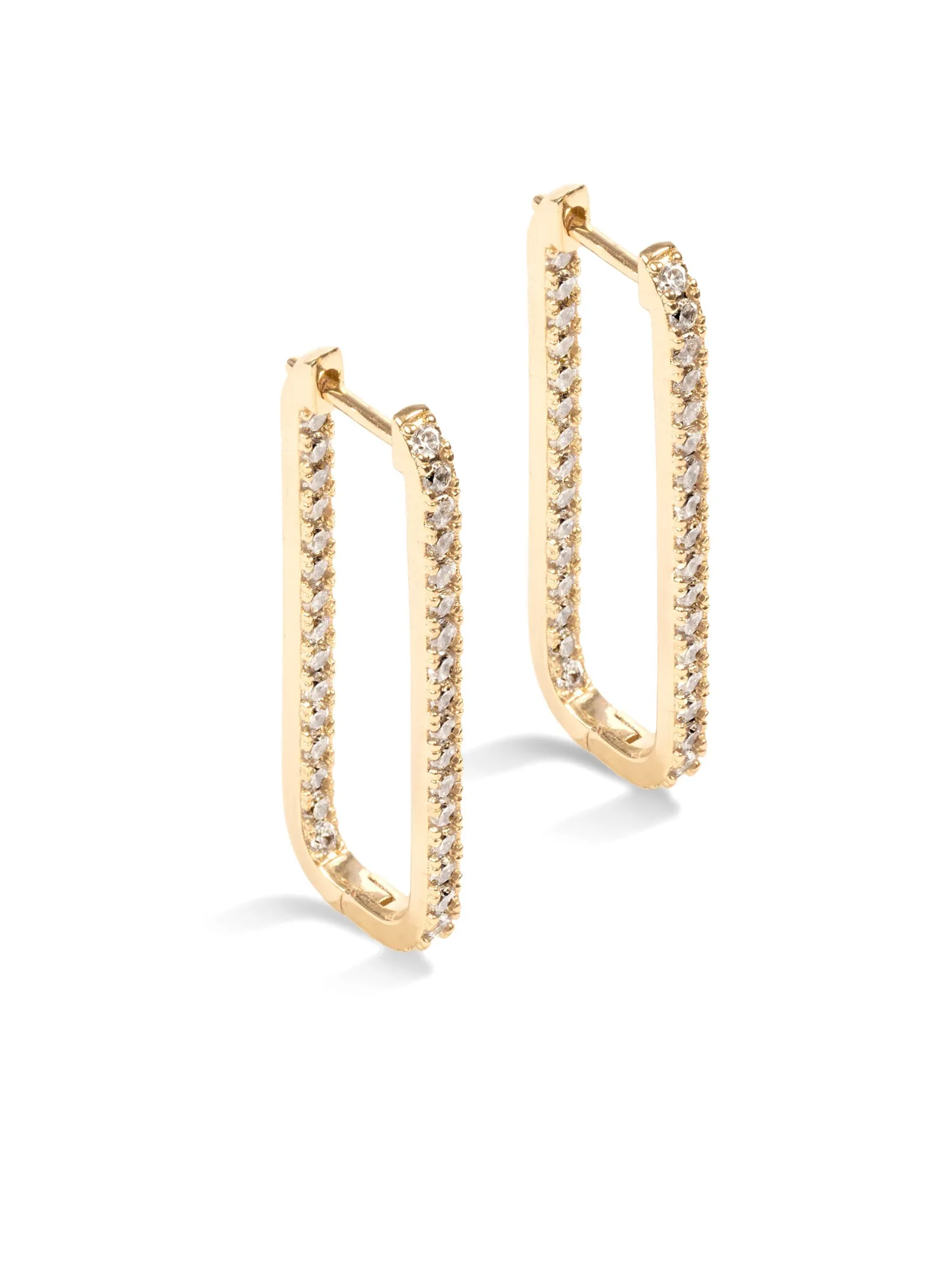 Sterling Silver Plated Rectangle Pave Hoop Earrings