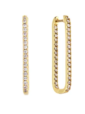 Sterling Silver Plated Rectangle Pave Hoop Earrings