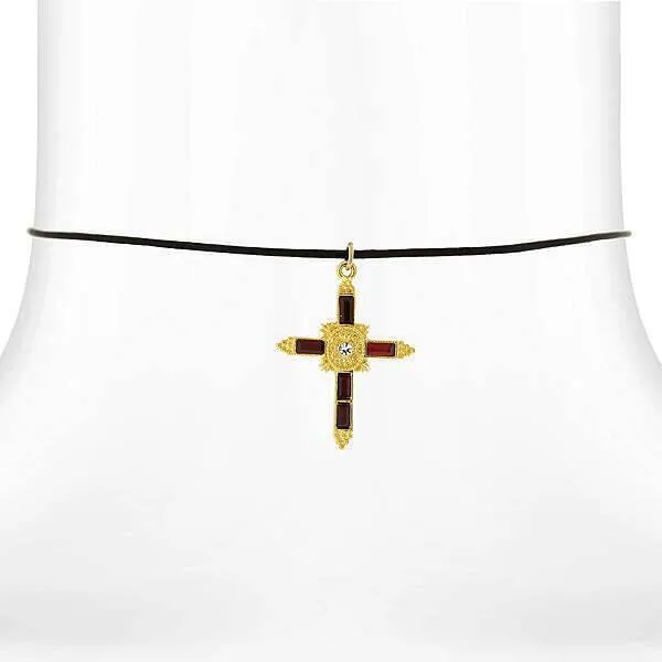 Symbols Of Faith Red Crystal Cross Pendant Satin Cord Necklace 14"   5" Extender