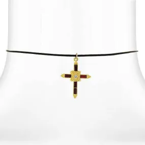 Symbols Of Faith Red Crystal Cross Pendant Satin Cord Necklace 14"   5" Extender