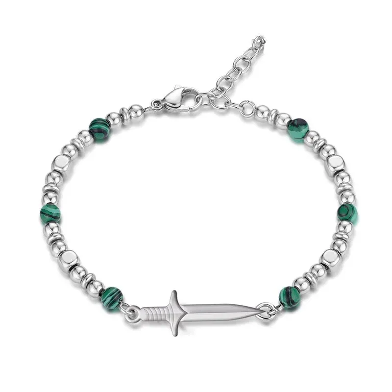 The Dagger Malachite and Steel Beaded Bracelet