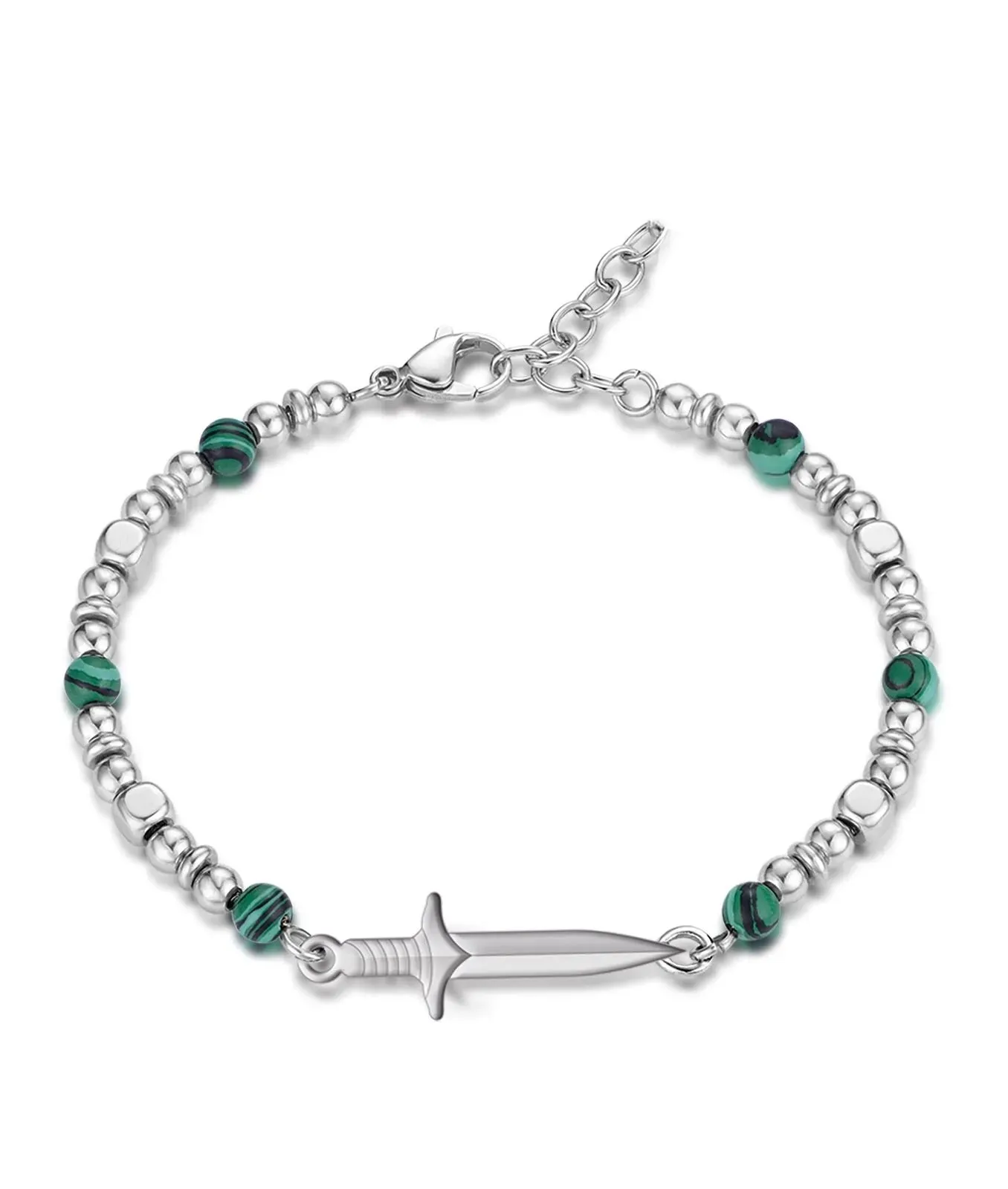 The Dagger Malachite and Steel Beaded Bracelet