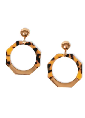 Tortoise Hexagon Earrings - Brown Multi