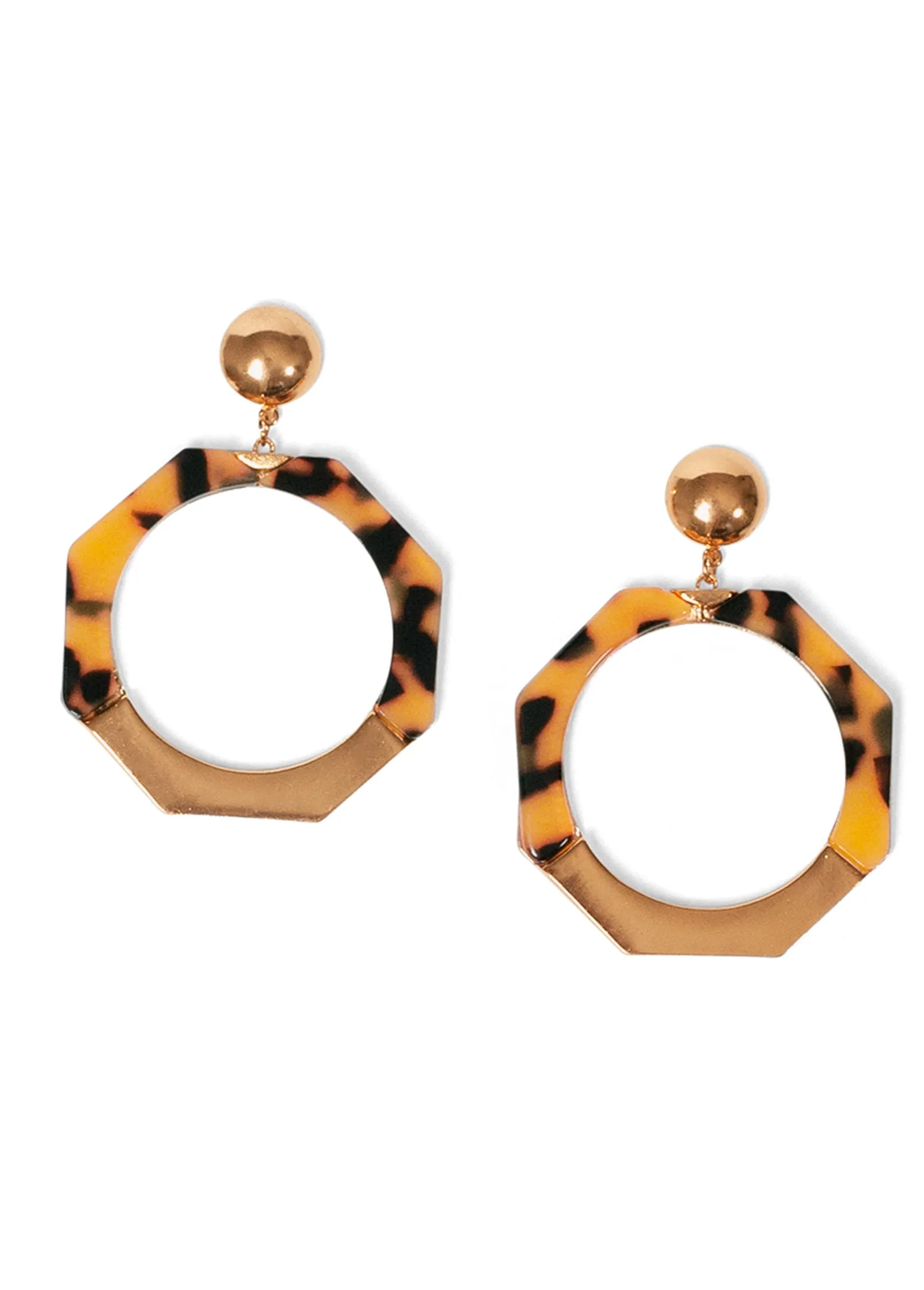Tortoise Hexagon Earrings - Brown Multi
