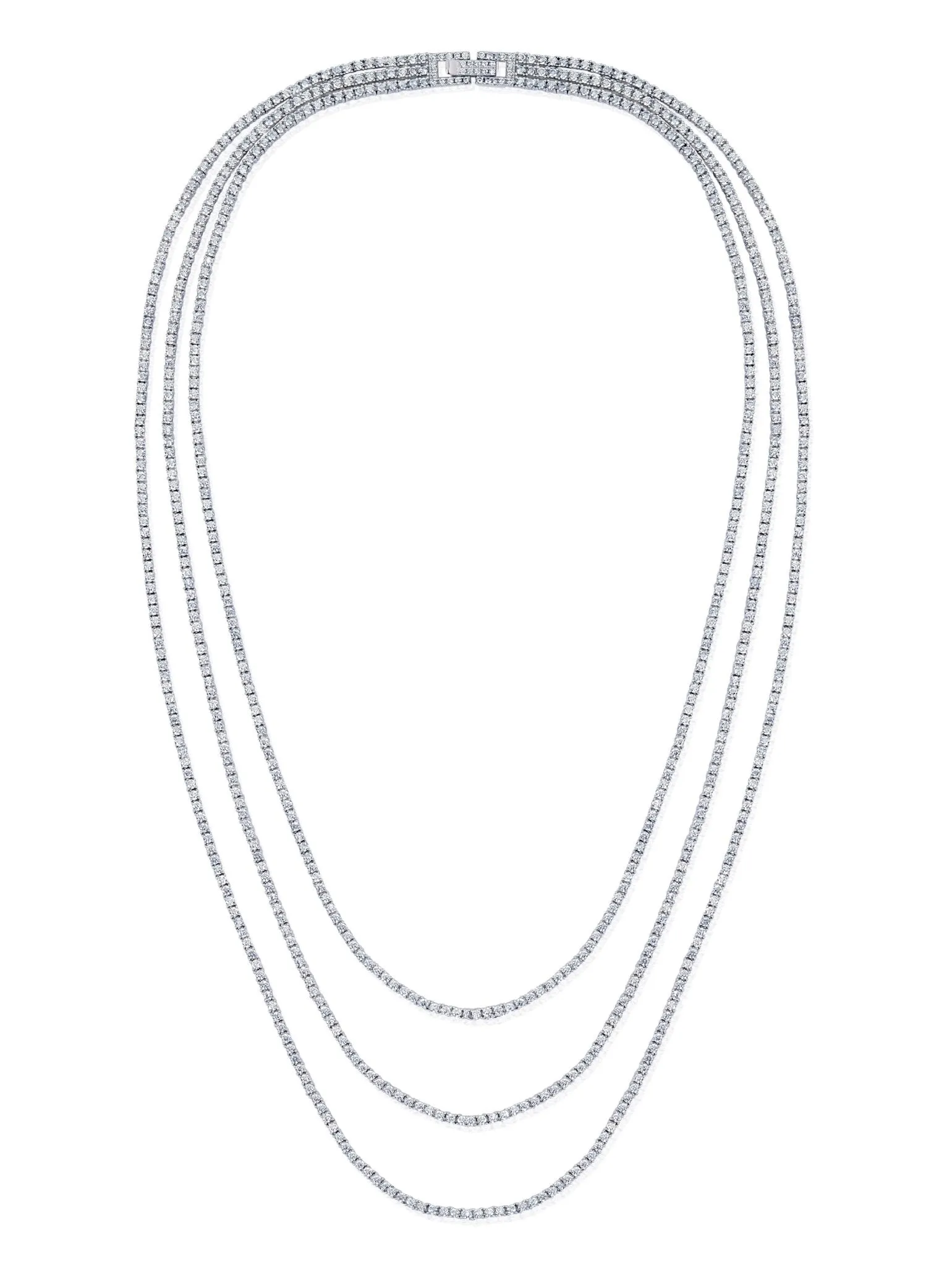 Triple Row 18'',20'',22'' Tennis Necklace With Round Cut Stones Sale