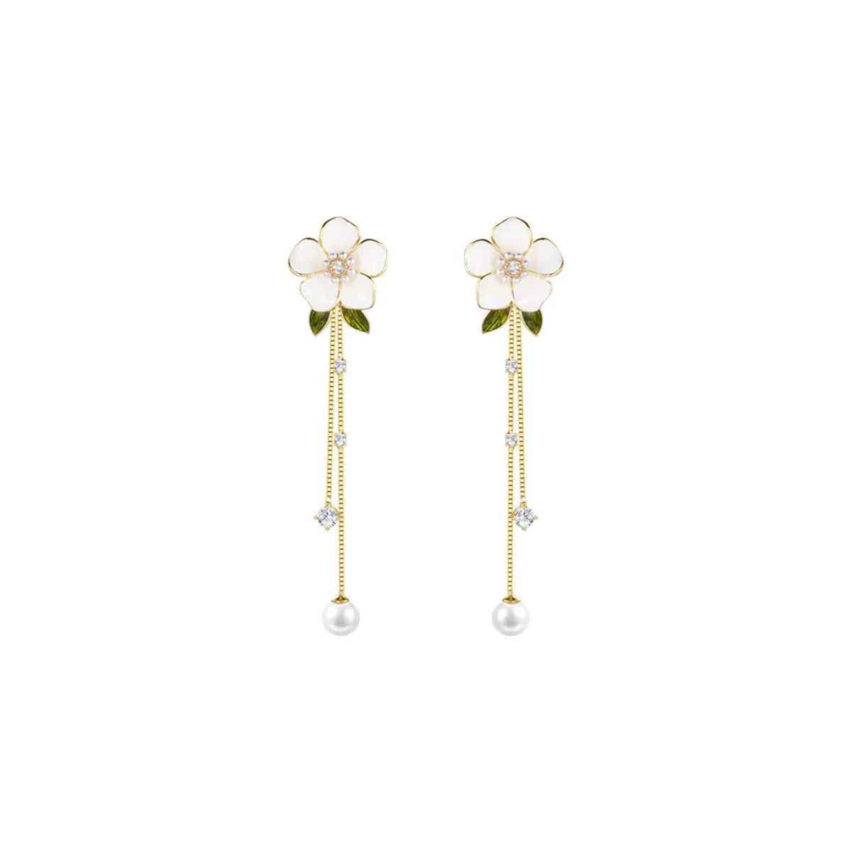 Wander Camellia Tassel Gold Earrings