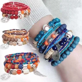 Wholesale Disc Tower Wings Rice Beads Multilayer Alloy Bracelet