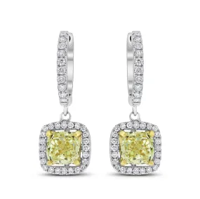 Yellow Cushion Diamond Earrings (3.67 ct Diamonds) in Gold