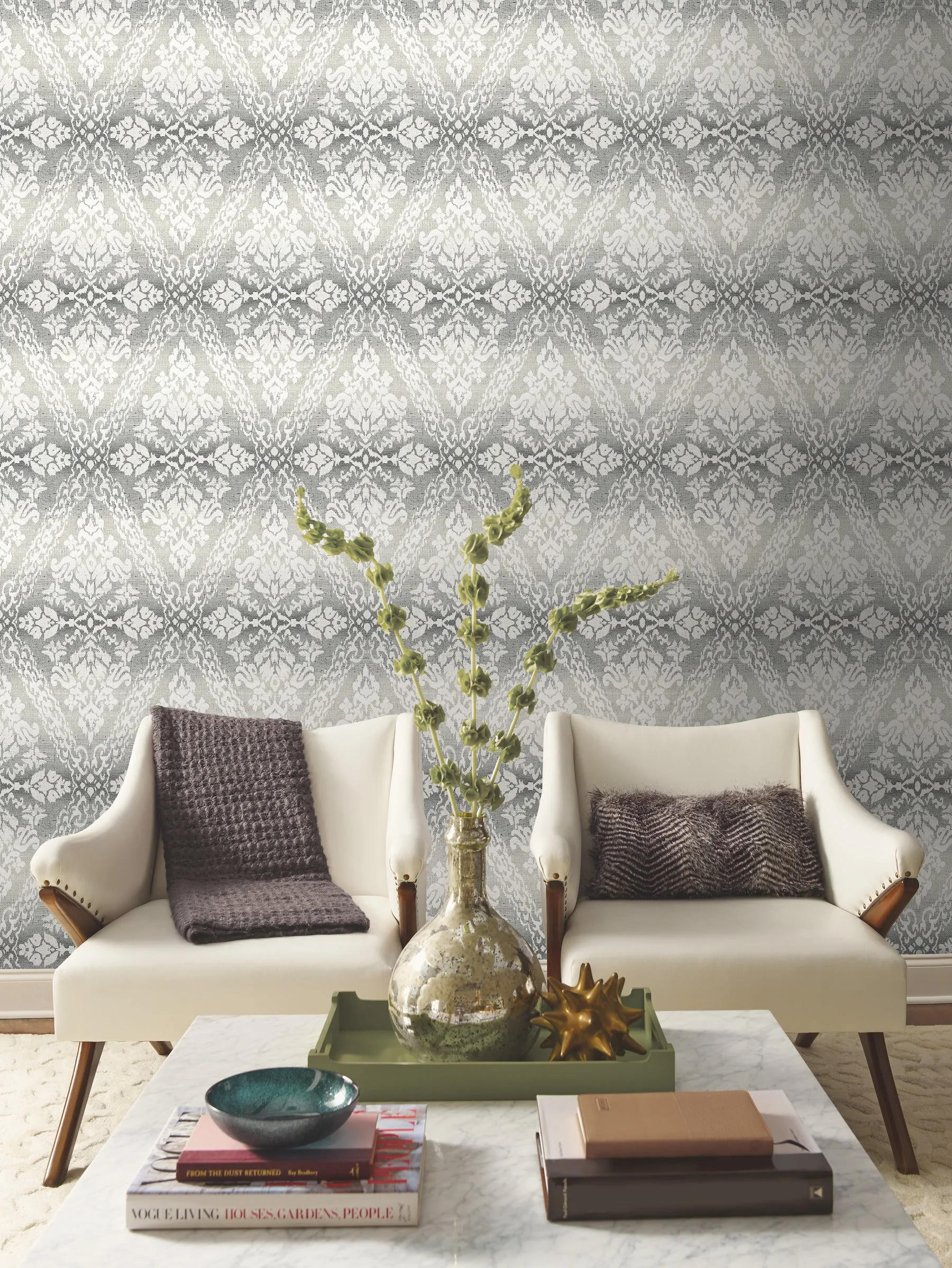 York DM4931 Tudor Diamond Damask Black Wallpaper