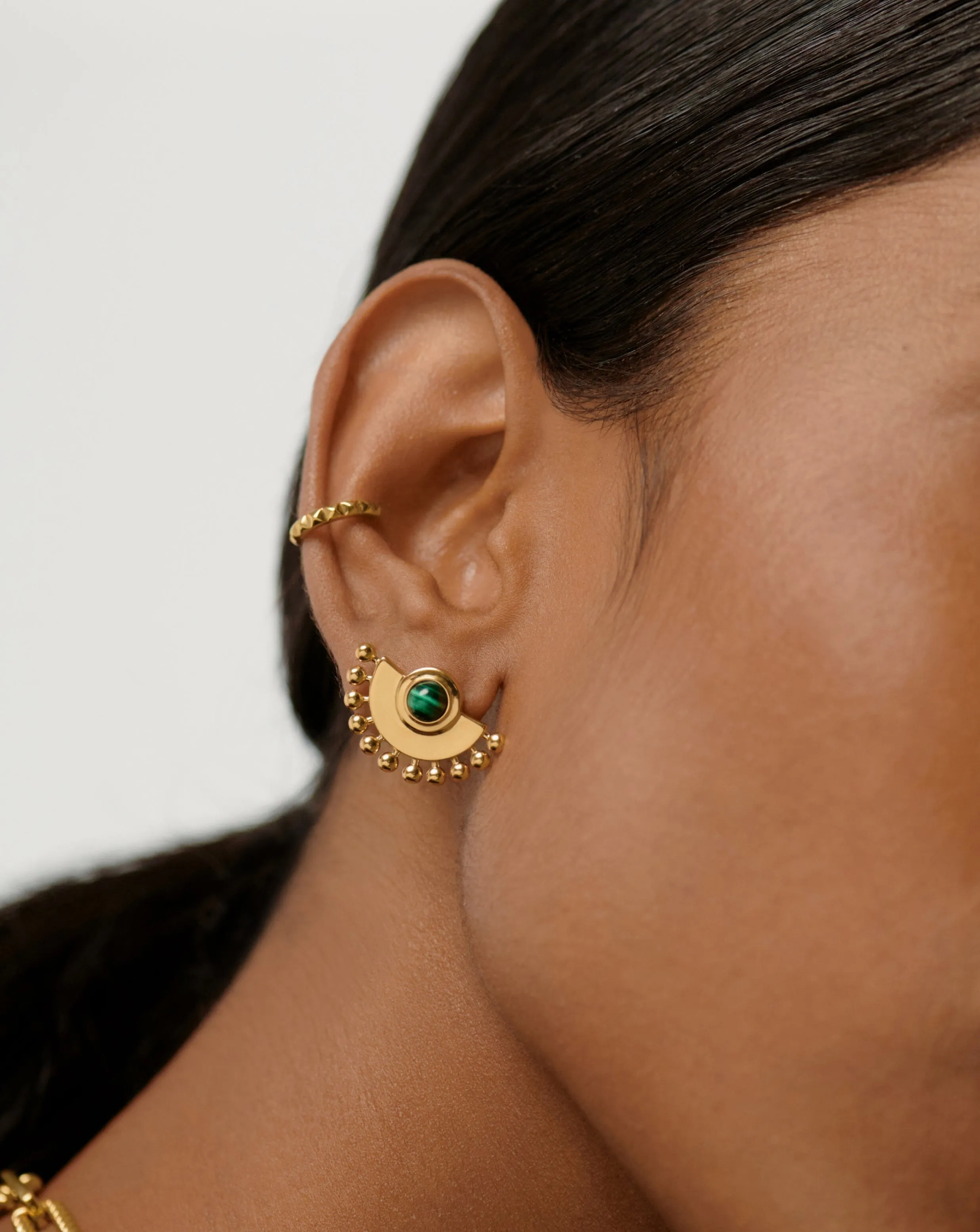 Zenyu Fan Gemstone Stud Earrings