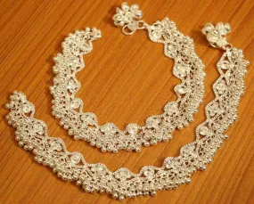 Zircon Studded Silver Plated Anklets